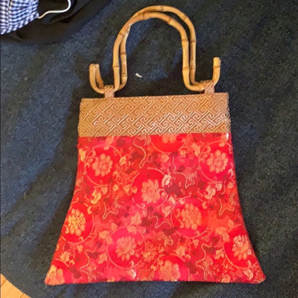 Vintage Bamboo Handle Bag with Dragons
